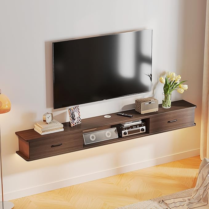 Floating TV Stand with 2 Doors,47'' Wall-Mounted TV Console,Floating TV Cabinet,Floating Console Shelf,Wall Mounted TV Cabinet(Walnut)