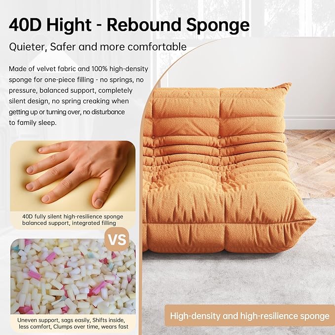 Bean Bag Chairs for Adults, Memory Foam Couch Loveseat Sofa Chair, Soft Teddy Material Cozy Comfy Reading Nook Chairs, Floor Chair for Living Room Bedroom Office(Orange)