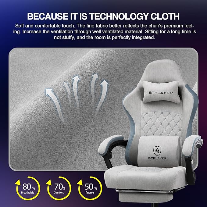 GTPLAYER Gaming Chair, Computer Office Chair with Pocket Spring Cushion, Linkage Armrests and Footrest, High Back Ergonomic Computer Chair with Lumbar Support Task Chair with Footrest