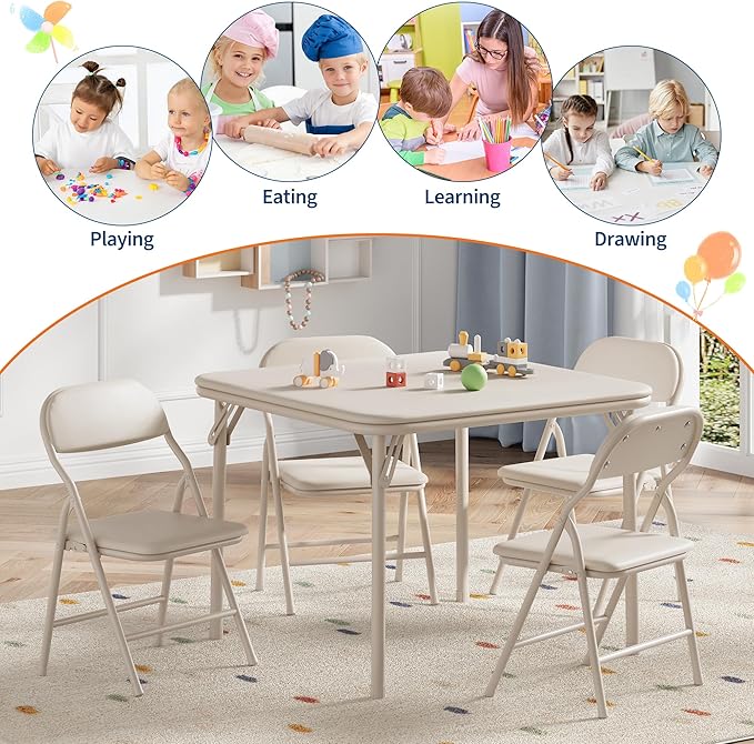 IDEALHOUSE 3 Piece Folding Kids Table and Chairs Set, Children Activity Table and Chairs Set for Dining Room,Daycare,Classrooms