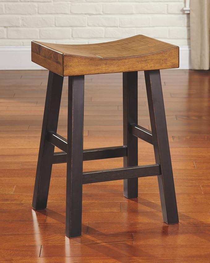 Signature Design by Ashley Glosco Farmhouse 25.5" Counter Height Saddle Barstool, Set of 2, Two-Tone Brown