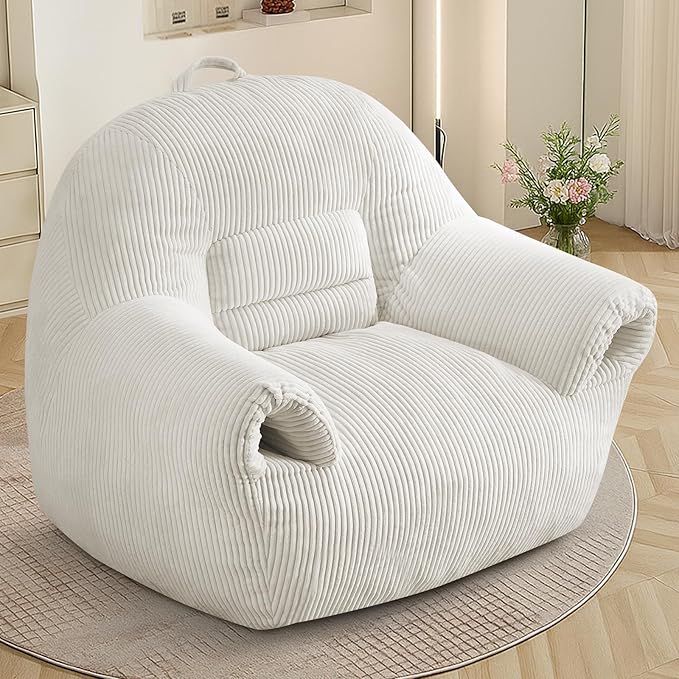 DAICO Bean Bag Chairs for Adults Oversized BeanBag Chair with Armrests Bean Bag Sofa Comfy Accent Chair Corduroy Lazy Floor Single Sofas with Foam for Bedroom Living Room Reading Gaming Beige