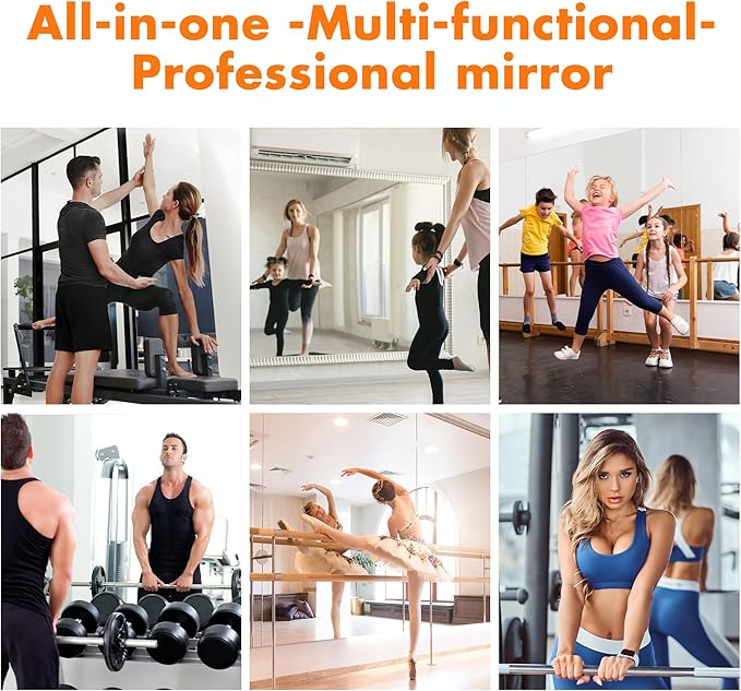 Hasipu Home Gym Mirror 55" L x 17" W - 3PCS Large Full Body Mirror for Yoga, Wall-Mounted Mirrors for Fitness, Garage, Dance Studio, 0.16in Tempered Glass Frameless