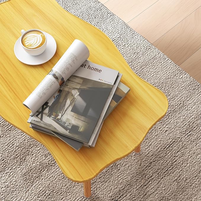 Cookie Coffee Table Low Table with 4 Solid Wood Sturdy Legs, Floor Table Desk for Sitting on The Floor, Storage and Living Room Furniture (Natural)