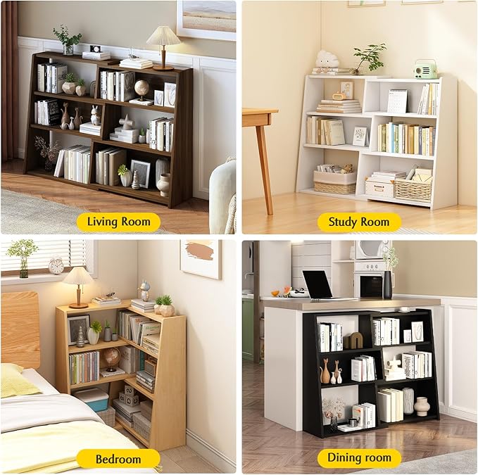 IOTXY Wooden Extendable Shelf Bookcase - 3-Tier Ladder Low Short Bookshelf for Small Space or Corner, White, L