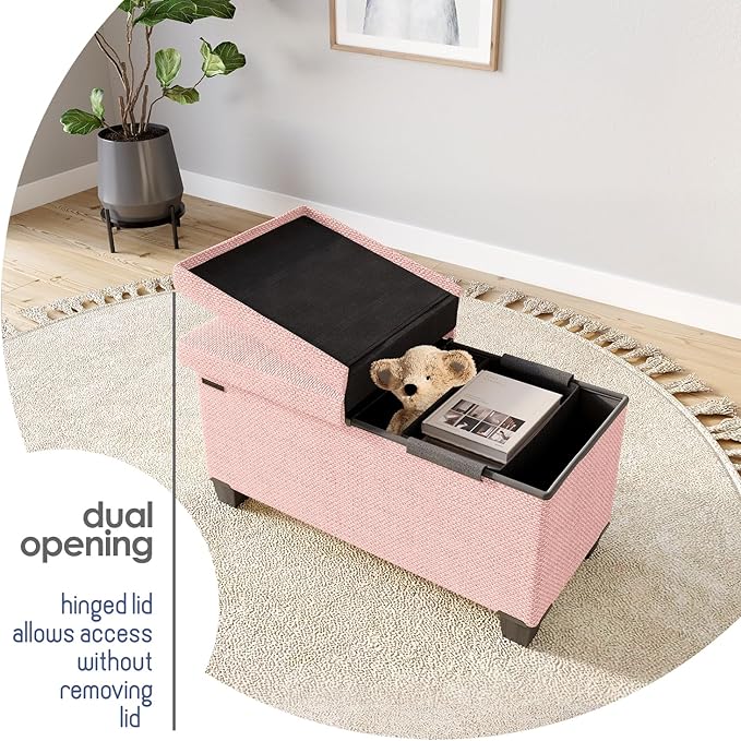 STORAGEBUD Storage Ottoman Bench with Bins, 30-in Storage Bench for Bedroom End of Bed, Folding Foot Rest Ottoman for Living Room Max 660lbs, Fabric Ottomans, Pink