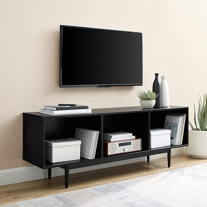 Crosley Furniture Liam Large Vinyl Record Storage TV Stand and Entertainment Center, Media Console, Black