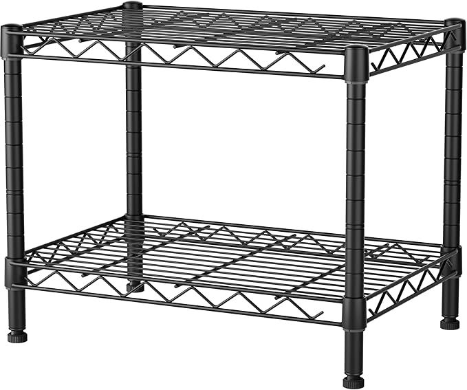 SINGAYE 2 Small Shelves Kitchen Storage Shelf Wire Shelving Unit Metal Shelf Adjustable Organizers Storage Shelving for Office Pantry Black 12" D X 18" W X 12" H