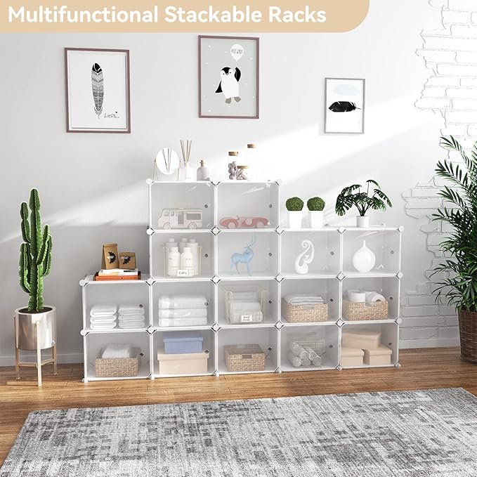 Portable Shoe Rack Organizer with Door, 48 Pairs Storage Cabinet Easy Assembly, Plastic Adjustable Stackable Detachable Free Standing DIY Expandable 8 Tier White, (NNF-XJ-012)