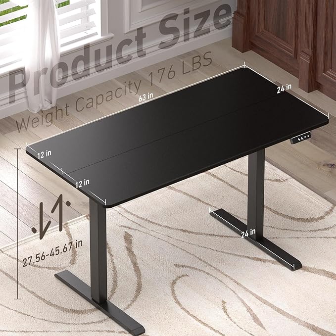 Ywin Electric Height Adjustable Standing Desk with Wheels, 63 x 24 inches Ergonomic Stand Up Desk for Home Office