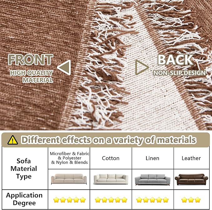 MYSKY HOME Couch Covers for 3 Cushion Couch Sofa, Chenille L Shape Sectional Couch Cover - Pet-Friendly, Machine Washable, Non-Slip Sofa Protector for Dogs, Kids, 71"x118", Camel