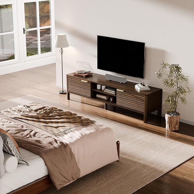 TV Stand for Living Room - up to 65 Inch TVs Mid Century Modern Entertainment Center with Storage and Adjustable Shelves, Media Console Table Walnut 60"