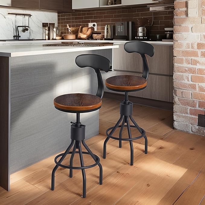 5 Pieces Industrial Dining Table Set 41.3inch Hight Rectangle Bar Table and Height Adjustable Bar Stools with Backrest for Home Office Cafe House