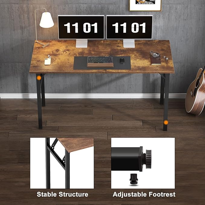 Need Office Computer Desk - 54.3L Sturdy and Heavy Duty Folding Laptop Table,Writing Table/Home Office Desk/Sewing Table,No Assembly Required (Rertro Color) AC5FB138