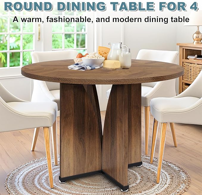 Round Dining Table for 4, 39" Small Dinner Table with Cross Base Round Brown Kitchen Tables for Dining Room, Kitchen, Living Room