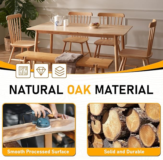 BAKEVE Dining Table for 4-6 Person- 47.2'' Solid Wood Kitchen Table, Mid Century Modern Desk, Farmhouse Rectangular Dining Room Table for Living Room, Office, Kitchen and Study (Natural)