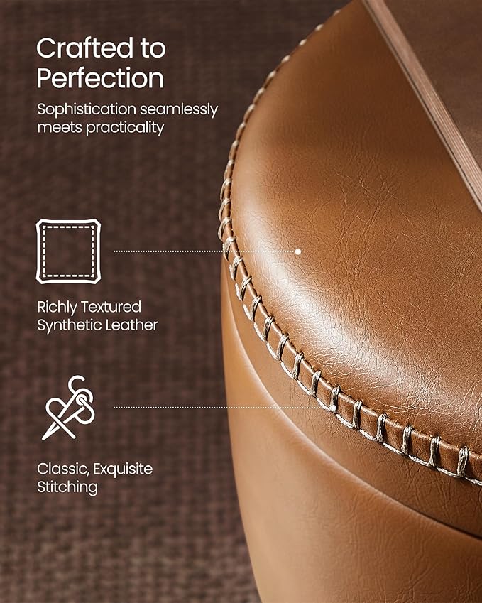 VASAGLE EKHO Collection - 360° Swivel Bar Stools Set of 2, Height Adjustable Barstools with Storage, Synthetic Leather with Stitching, Mid-Century Modern, Kitchen Bar, Easy Assembly, Caramel Brown