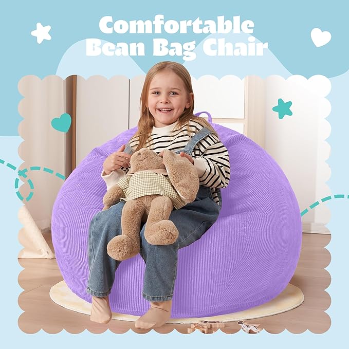 HABUTWAY 2 FT Bean Bag Chair,Giant Bean Bag Chairs,Big Bean Bags with Memory Foam Filled, Large Beanbag Chairs with Soft Corduroy Cover-Purple