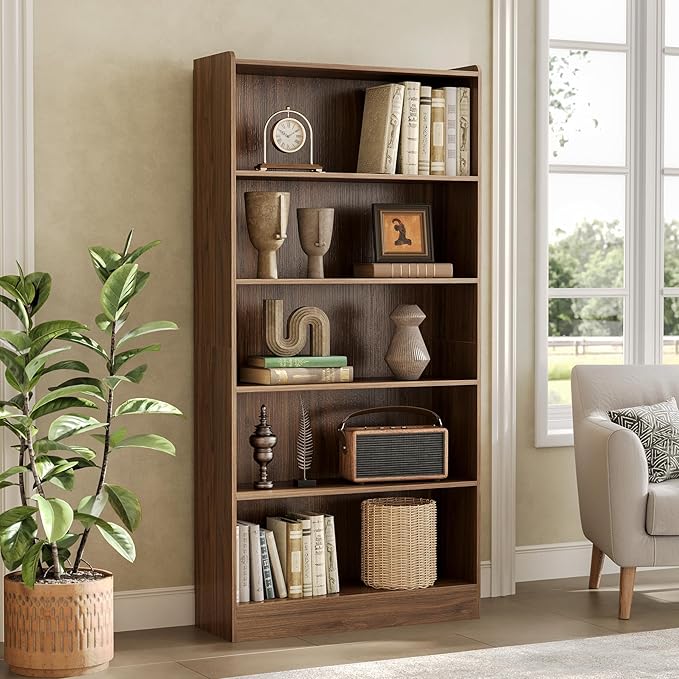 LITTLE TREE 72-Inch Tall Bookcase, 6-Tier Wooden Large Bookshelf, Wide Bookcase Bookshelves, Freestanding Modern Display Shelving Unit for Living Room, Bedroom, Office, Rustic Brown