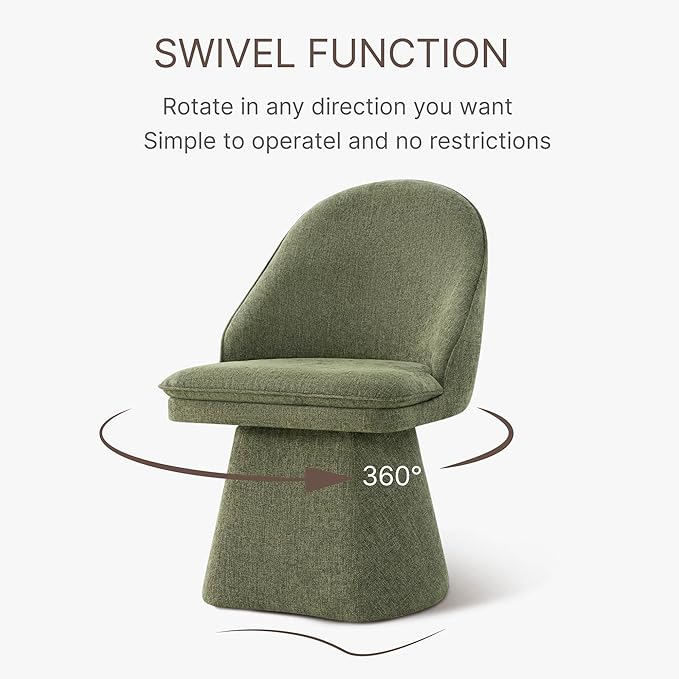 Swivel Dining Chairs Modern Desk Chair Upholstered Linen Fabric Side Chair for Kitchen Dining Room Bedroom,Moss Green,2 Box