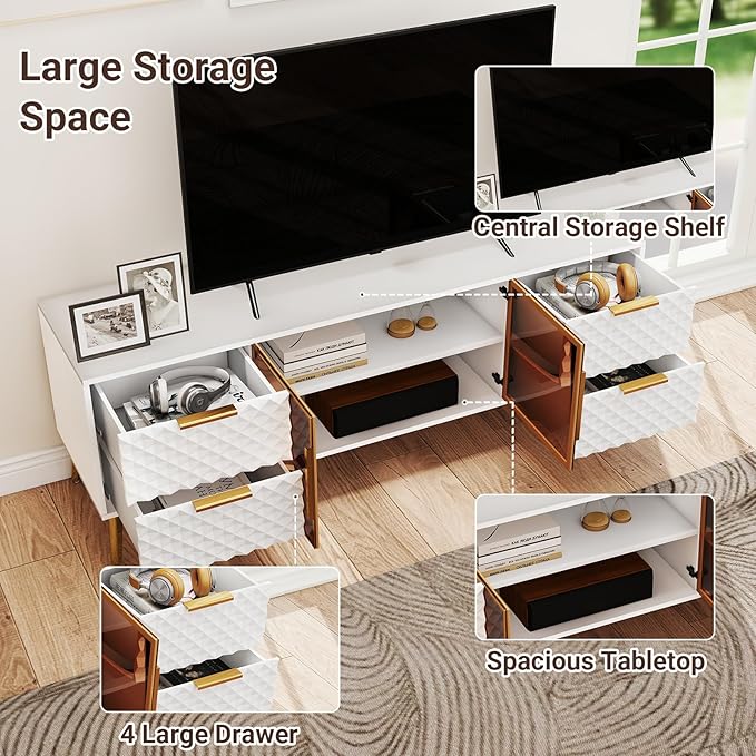 Rovibek 59" Modern TV Stand, Entertainment Center TV Console with Storage Drawers and Open Shelves, Media Console for Living Rooms and Bedrooms