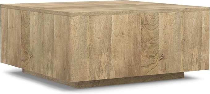SIMPLIHOME Lockhart Square Coffee Table - 30 inch Wide Solid Mango Wood Living Room Table in Natural, Modern Cocktail Table for Family Room with Large Surface and Low Profile, Assembled