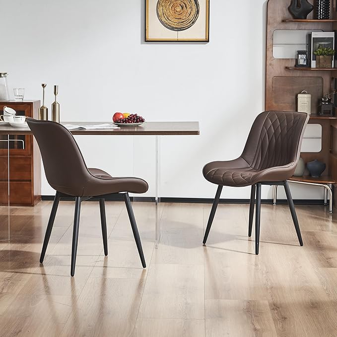 YOUNIKE Brown Dining Chairs Set of 2 with High Backs Mid Century Modern Kitchen & Dining Room Chairs PU Faux Leather Upholstered Wide Accent Chair Comfortable Large Padded Living Waiting Guest Room