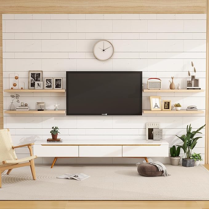 Heimlove Rustic Farmhouse Floating Shelves 36 inch,8 Inch Deep Solid Pine Wood Wall Shelf for Kitchen,Bathroom,Bedroom,Living Room,36" W x 8" D-Set of 2-Unfinished-DIY