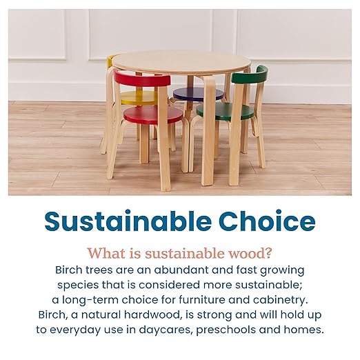 ECR4Kids Bentwood Table and Curved Back Chair Set, Kids Furniture, Assorted, 5-Piece