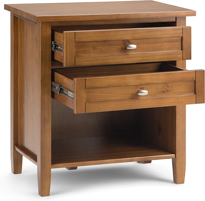SIMPLIHOME Warm Shaker SOLID WOOD 24 inch Wide Transitional Bedside Nightstand Table in Light Golden Brown for the Living Room and Bedroom