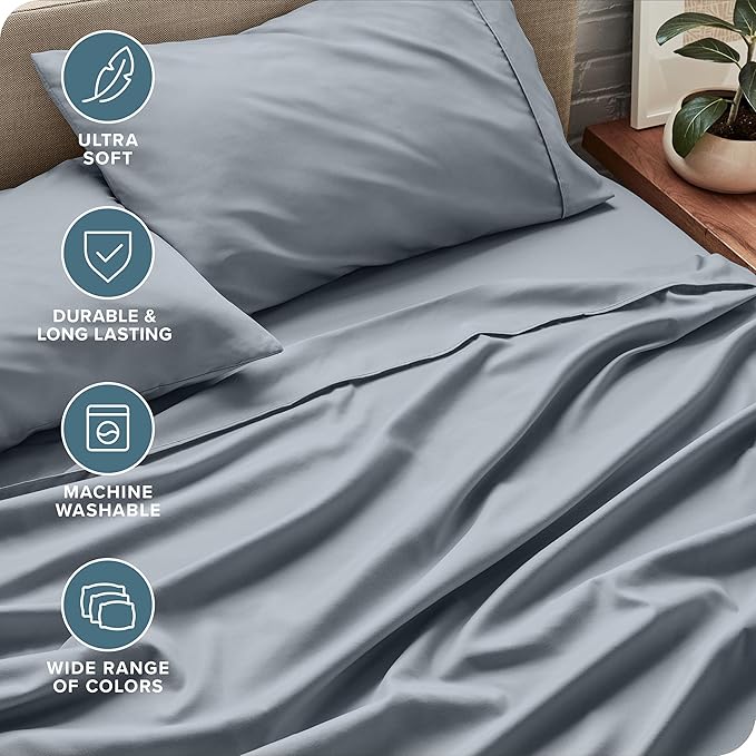 Bare Home Full Extra Long Sheet Set - 1800 Ultra-Soft Microfiber Full XL Bed Sheets - Double Brushed - Deep Pockets - Easy Fit - 4 Piece Set - Bed Sheets (Full XL, Steel Blue)