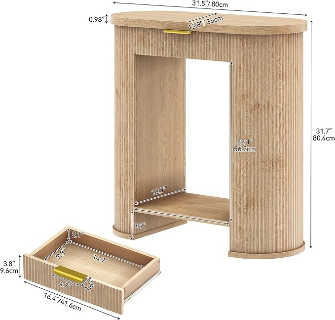 YITAHOME 31.5" Farmhouse Console Table for Entryway, Entry Hallway Foyer Table with 2 Drawers and Storage Shelf, Large Sofa Behind Couch Fluted Elliptical Desk for Hallway Living Room, Oak Color