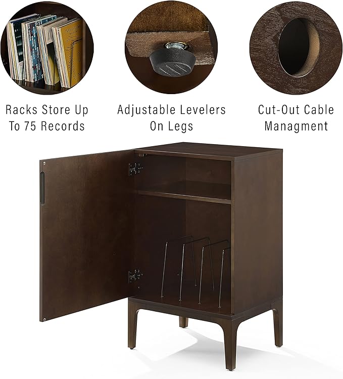 Crosley Furniture Asher Record Player Stand with Storage for Vinyl Records, Dark Brown