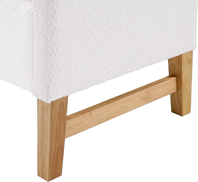 Merax Boucle Upholstered Storage Ottoman Bench 50.8" End of Bed Bench with 2 Round Pillows & Solid Wood Legs, Ample Hidden Storage Space, for Entryway Bedroom, Ivory