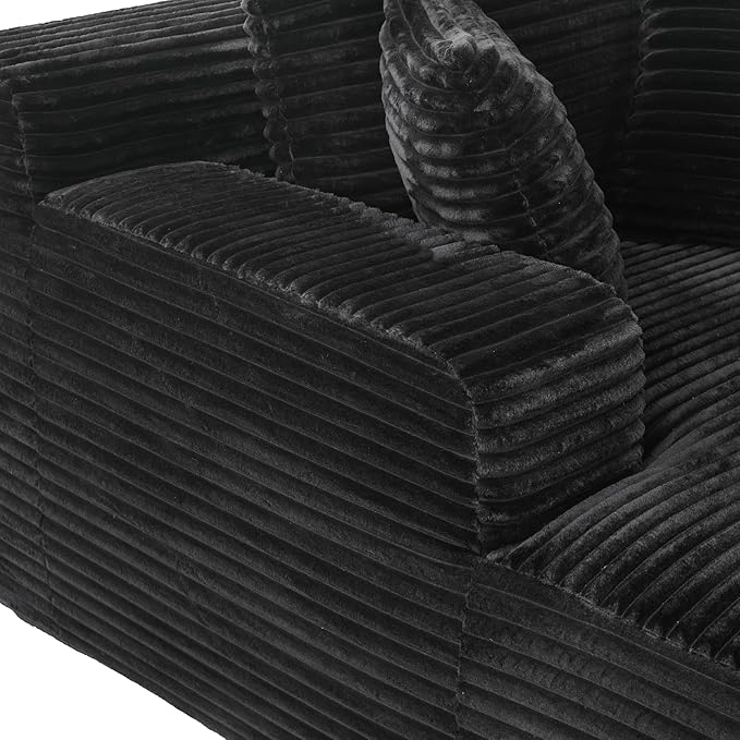Oversized Chaise Daybed Lounge Sleeper Chair Sofa Bed Indoor, Fluffy Corduroy Upholstered Sleeper Recliner Sofabed Full Foam Boneless Cloud Sofabed W/3 Pillows for Home/Apartment Living Room Bedroom