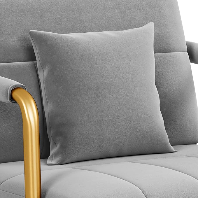 Yaheetech 30" W Modern Sofa Small Sofa Luxurious Velvet Fabric Couch with Gold-Tone Metal Arms and Legs for Living Room, Home Office, Studio Light Gray