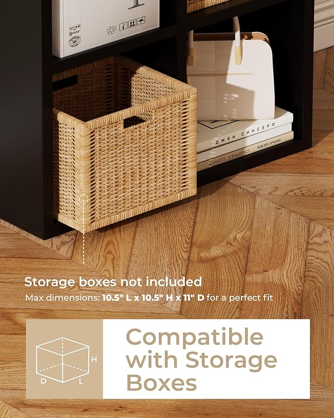 GTPLAYER 6-Cube Storage Organizer, Fits 11" Bins, Vertical or Horizontal Use, Opening Bookshelf, Partial Back Panels, Stackable Design Bookcase, for Closet, Bedroom, Home Office, Black