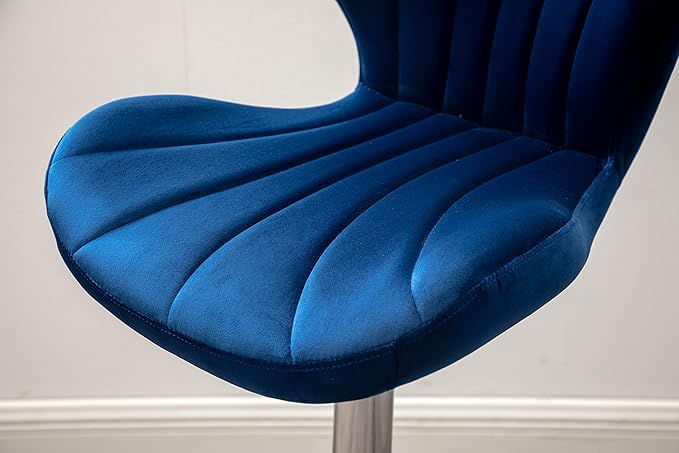 Roundhill Furniture Ellston Velvet Adjustable Swivel Barstools in Blue, Set of 2