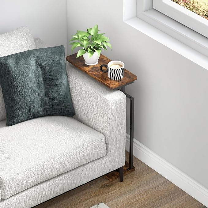 Narrow Side Table for Small Spaces, End Table for Couch, Slim Couch Tray Tables, Skinny Thin End Tables for Living Room, Bedroom, Rustic Brown