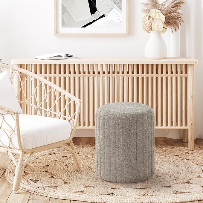 Get Set Style Modern Round Ottoman with Soft Padded Seat, Multifunctional Vanity Chairs for Makeup, Upholstered Footrest Stool Ottoman Foot Stool for Living Room, Bedroom