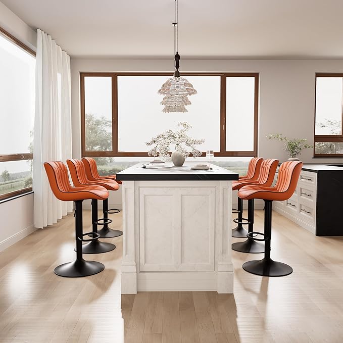 YOUNIKE Orange Bar Stools Set of 4 Modern Swivel Counter Height Bar Chair with Back Adjustable Kitchen Island Faux Leather Padded Barstools taburetes de bar Breakfast sillas para barra de cocina 4PCS