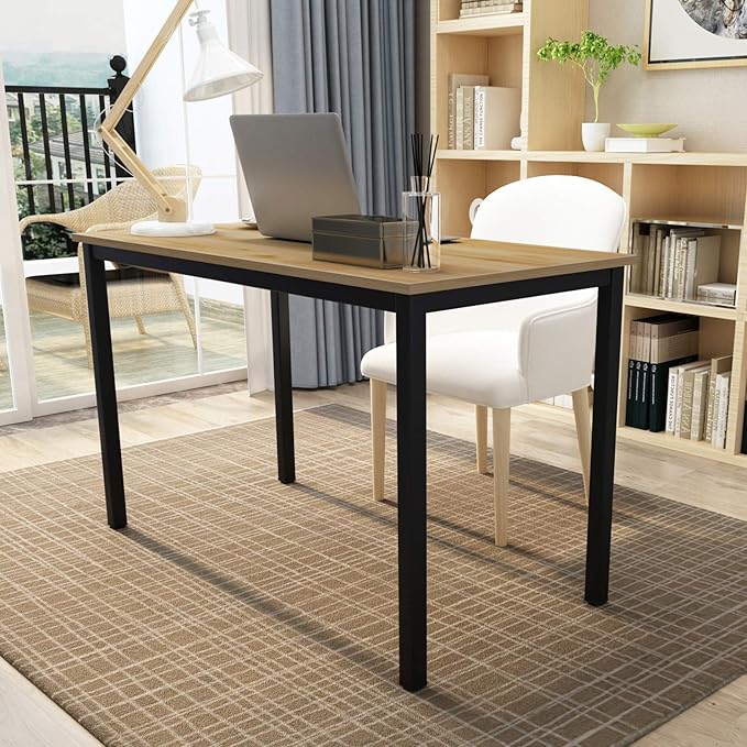 DlandHome 47 inch Computer Desk Home Office Table Writing Desk Study Table Gaming Desk Workstation (47 inch, Wood Teak)