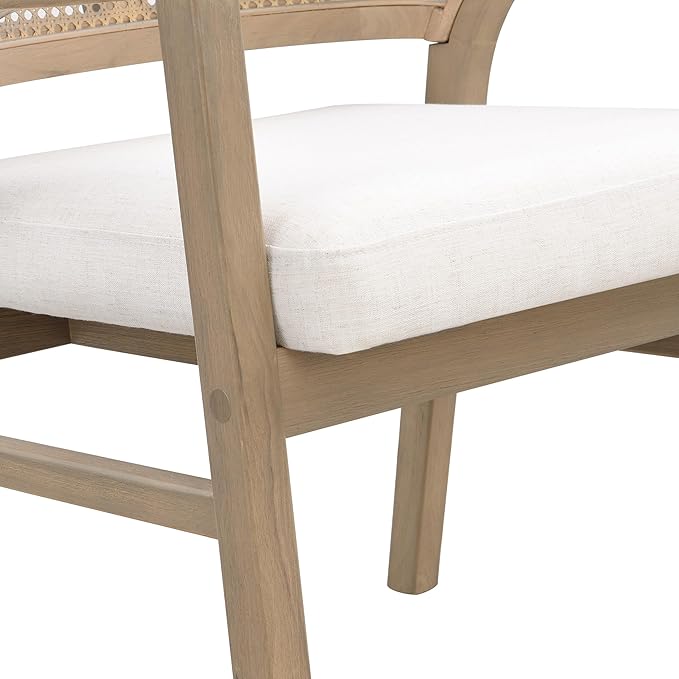 Christopher Knight Home Faritel Modern Wooden Dining Chairs Set of 2, Fabric Upholstered Kitchen Side Armchairs, Living Room Comfy Reading Chair with Curved Rattan Back, Light Ash+Beige