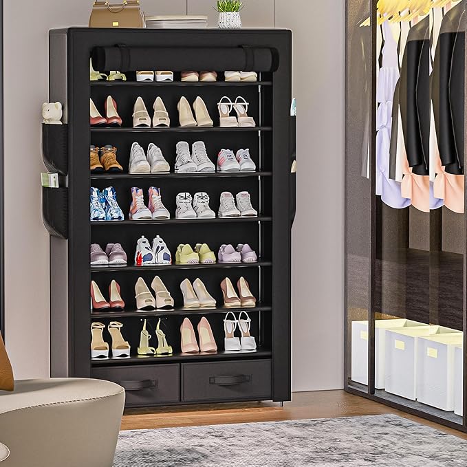 Tall Shoe Rack Dustproof Cabinet Large Capacity 8 Tier Shoe Organizer,32-40 Pairs of Shoes
