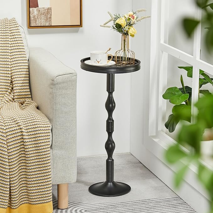 Small Round Drink Table,Pedestal Tables,Small Round Side Table for Narrow Spaces,End Table for Living Room, Bedroom, Bathroom,Balcony (Black)