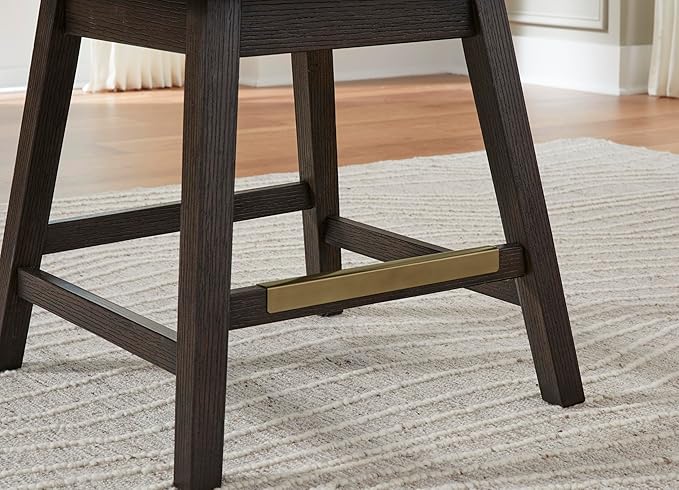 Signature Design by Ashley Burkhaus Urban Counter Height Upholstered Swivel Bar Stool with Footrest, Set of 2, Beige & Dark Brown