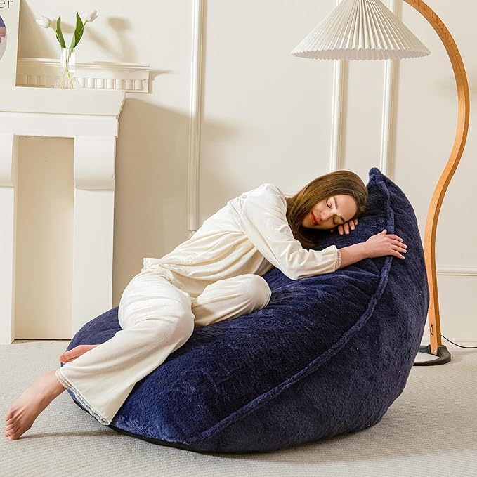 BYBYME Bean Bag Chairs Sherpa Lazy Sofa, Giant Beanbag Chairs for Adults, Teenagers with Stuffed High Density Foam Filling, Comfy Chair for Living Room, Bedroom