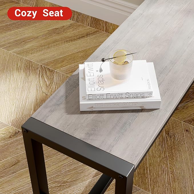 Garvee Dining Table Set for 4, Kitchen Table with Benches, 3 Piece Rectangular Dining Room Set with 2 Wooden Benches for Small Space, Apartment, Studio, Home, Rustic Gray