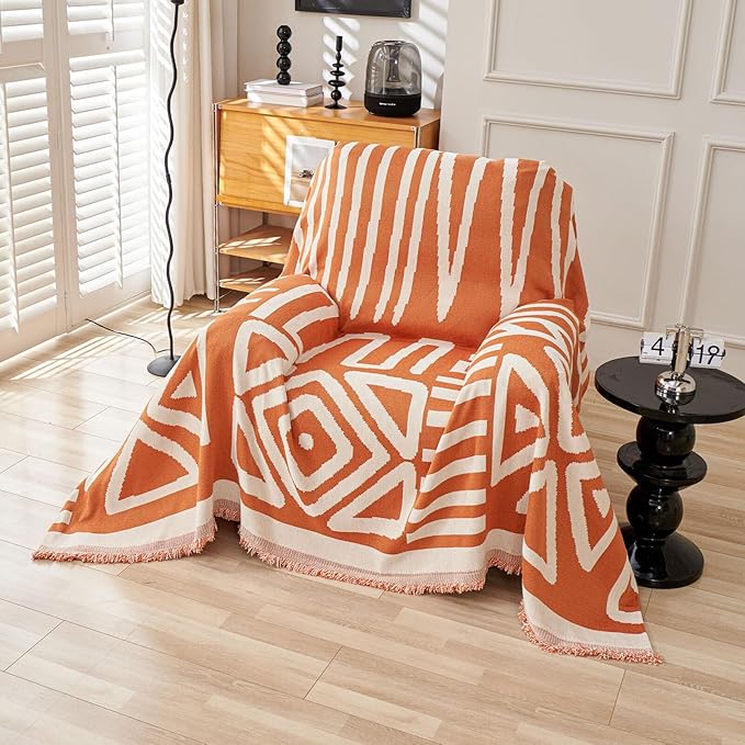 HANDONTIME Orange Sofa Covers for Couch Chair Recliner Chenille Couch Cover for Dogs Sofa Covers Armchair Cushion Couch Boho Sofa Throw Cover Pet Sofa Furniture Protector Thick Washable, 71" X102"