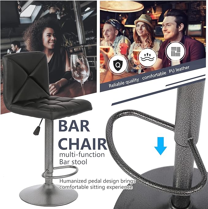 BestOffice Bar Stools Set of 2, PU Leather Swivel Bar Stools Kitchen Counter Height Bar Chairs with Hydraulic Adjustable for Kitchen, Dining Room and Restaurants